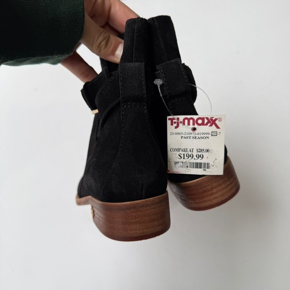 TORY BURCH New Womens 6 Brooke Black Suede Gold Pull On Ankle Booties ON1 - Picture 5 of 6